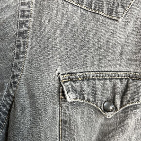 Vintage RRL Ralph Lauren Mens Gray Western Denim Shirt Size Medium Pearl Snap - Picture 13 of 16